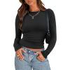 Zeagoo Womens Long Sleeve Stretch Crewneck Ribbed T-Shirt Slim Fit Casual Basic Tops S-XXL(Black)