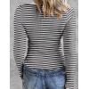 Zeagoo Womens Long Sleeve Stretch Crewneck Ribbed T-Shirt Slim Fit Casual Basic Tops S-XXL(Black Stripe)