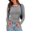Zeagoo Womens Long Sleeve Stretch Crewneck Ribbed T-Shirt Slim Fit Casual Basic Tops S-XXL(Black Stripe)
