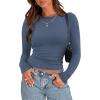 Zeagoo Womens Long Sleeve Stretch Crewneck Ribbed T-Shirt Slim Fit Casual Basic Tops S-XXL(Black+grey+dark Blue)