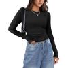 Zeagoo Womens Long Sleeve Stretch Crewneck Ribbed T-Shirt Slim Fit Casual Basic Tops S-XXL(Black+white+beige)