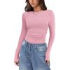 Zeagoo Womens Long Sleeve Stretch Crewneck Ribbed T-Shirt Slim Fit Casual Basic Tops S-XXL(Black+white+pink)