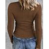 Zeagoo Womens Long Sleeve Stretch Crewneck Ribbed T-Shirt Slim Fit Casual Basic Tops S-XXL(Brown)
