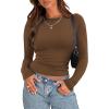 Zeagoo Womens Long Sleeve Stretch Crewneck Ribbed T-Shirt Slim Fit Casual Basic Tops S-XXL(Brown)