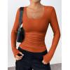 Zeagoo Womens Long Sleeve Stretch Crewneck Ribbed T-Shirt Slim Fit Casual Basic Tops S-XXL(Caramel)