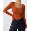 Zeagoo Womens Long Sleeve Stretch Crewneck Ribbed T-Shirt Slim Fit Casual Basic Tops S-XXL(Caramel)