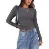 Zeagoo Womens Long Sleeve Stretch Crewneck Ribbed T-Shirt Slim Fit Casual Basic Tops S-XXL(Charcoal Grey)