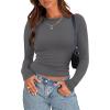 Zeagoo Womens Long Sleeve Stretch Crewneck Ribbed T-Shirt Slim Fit Casual Basic Tops S-XXL(Charcoal Grey)