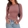 Zeagoo Womens Long Sleeve Stretch Crewneck Ribbed T-Shirt Slim Fit Casual Basic Tops S-XXL(Dusty Pink)