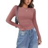 Zeagoo Womens Long Sleeve Stretch Crewneck Ribbed T-Shirt Slim Fit Casual Basic Tops S-XXL(Dusty Pink)