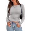 Zeagoo Womens Long Sleeve Stretch Crewneck Ribbed T-Shirt Slim Fit Casual Basic Tops S-XXL(Grey)