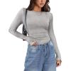 Zeagoo Womens Long Sleeve Stretch Crewneck Ribbed T-Shirt Slim Fit Casual Basic Tops S-XXL(Grey)