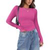 Zeagoo Womens Long Sleeve Stretch Crewneck Ribbed T-Shirt Slim Fit Casual Basic Tops S-XXL(Hot Pink)