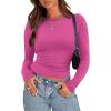 Zeagoo Womens Long Sleeve Stretch Crewneck Ribbed T-Shirt Slim Fit Casual Basic Tops S-XXL(Hot Pink)