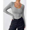 Zeagoo Womens Long Sleeve Stretch Crewneck Ribbed T-Shirt Slim Fit Casual Basic Tops S-XXL(Light Grey)