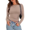 Zeagoo Womens Long Sleeve Stretch Crewneck Ribbed T-Shirt Slim Fit Casual Basic Tops S-XXL(Light Khaki)