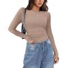 Zeagoo Womens Long Sleeve Stretch Crewneck Ribbed T-Shirt Slim Fit Casual Basic Tops S-XXL(Light Khaki)