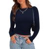 Zeagoo Womens Long Sleeve Stretch Crewneck Ribbed T-Shirt Slim Fit Casual Basic Tops S-XXL(Navy Blue)