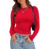 Zeagoo Womens Long Sleeve Stretch Crewneck Ribbed T-Shirt Slim Fit Casual Basic Tops S-XXL(Red)