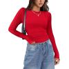 Zeagoo Womens Long Sleeve Stretch Crewneck Ribbed T-Shirt Slim Fit Casual Basic Tops S-XXL(Red)