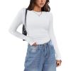 Zeagoo Womens Long Sleeve Stretch Crewneck Ribbed T-Shirt Slim Fit Casual Basic Tops S-XXL(White)
