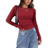 Zeagoo Womens Long Sleeve Stretch Crewneck Ribbed T-Shirt Slim Fit Casual Basic Tops S-XXL(Wine Red)