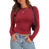 Zeagoo Womens Long Sleeve Stretch Crewneck Ribbed T-Shirt Slim Fit Casual Basic Tops S-XXL(Wine Red)