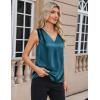Zeagoo Women’s Silk Satin Camisole Tank Tops V Neck Pleated Dressy Casual Sleeveless Blouses Summer Business Work Shirts(Blue Green)