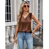 Zeagoo Women’s Silk Satin Camisole Tank Tops V Neck Pleated Dressy Casual Sleeveless Blouses Summer Business Work Shirts(Brown)