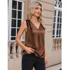 Zeagoo Women’s Silk Satin Camisole Tank Tops V Neck Pleated Dressy Casual Sleeveless Blouses Summer Business Work Shirts(Brown)