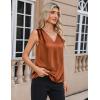 Zeagoo Women’s Silk Satin Camisole Tank Tops V Neck Pleated Dressy Casual Sleeveless Blouses Summer Business Work Shirts(Caramel)