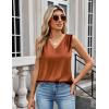 Zeagoo Women’s Silk Satin Camisole Tank Tops V Neck Pleated Dressy Casual Sleeveless Blouses Summer Business Work Shirts(Caramel)