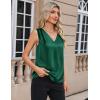 Zeagoo Women’s Silk Satin Camisole Tank Tops V Neck Pleated Dressy Casual Sleeveless Blouses Summer Business Work Shirts(Dark Green)
