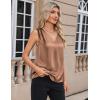 Zeagoo Women’s Silk Satin Camisole Tank Tops V Neck Pleated Dressy Casual Sleeveless Blouses Summer Business Work Shirts(Dark Khaki)