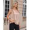 Zeagoo Women’s Silk Satin Camisole Tank Tops V Neck Pleated Dressy Casual Sleeveless Blouses Summer Business Work Shirts(Light Khaki)