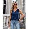 Zeagoo Women’s Silk Satin Camisole Tank Tops V Neck Pleated Dressy Casual Sleeveless Blouses Summer Business Work Shirts(Navy Blue)