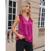 Zeagoo Women’s Silk Satin Camisole Tank Tops V Neck Pleated Dressy Casual Sleeveless Blouses Summer Business Work Shirts(Rose Red)