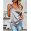 Zeagoo Women’s Silk Satin Tank Tops 2026 V Neck Adjustable Spaghetti Strap Sleeveless Camisole Summer Basic Blouse(2 Pack: Light Gray+white)