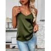 Zeagoo Women’s Silk Satin Tank Tops 2026 V Neck Adjustable Spaghetti Strap Sleeveless Camisole Summer Basic Blouse(Army Green)