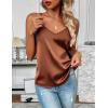 Zeagoo Women’s Silk Satin Tank Tops 2026 V Neck Adjustable Spaghetti Strap Sleeveless Camisole Summer Basic Blouse(Brown)