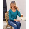 Zeagoo Womens T Shirts Long Sleeve V Neck Basic Tee Casual Loose Fit Soft Fall Tops Outfits 2026 S-XXL(Blue Green)
