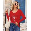 Zeagoo Womens T Shirts Long Sleeve V Neck Basic Tee Casual Loose Fit Soft Fall Tops Outfits 2026 S-XXL(Christmas Cross)
