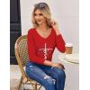 Zeagoo Womens T Shirts Long Sleeve V Neck Basic Tee Casual Loose Fit Soft Fall Tops Outfits 2026 S-XXL(Christmas Cross)