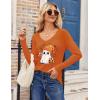 Zeagoo Womens T Shirts Long Sleeve V Neck Basic Tee Casual Loose Fit Soft Fall Tops Outfits 2026 S-XXL(Orange Spooky)