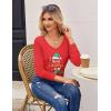 Zeagoo Womens T Shirts Long Sleeve V Neck Basic Tee Casual Loose Fit Soft Fall Tops Outfits 2026 S-XXL(Red Christmas)