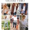 Zeagoo Womens T Shirts Long Sleeve V Neck Basic Tee Casual Loose Fit Soft Fall Tops Outfits 2026 S-XXL(White)