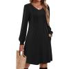 Zeagoo Fall Dresses for Women Long Sleeve Casual Pleated V Neck Dress 2025 A Line Tunic Dress(A-black)