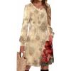 Zeagoo Fall Dresses for Women Long Sleeve Casual Pleated V Neck Dress 2025 A Line Tunic Dress(Beige Floral)