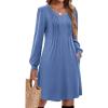 Zeagoo Fall Dresses for Women Long Sleeve Casual Pleated V Neck Dress 2025 A Line Tunic Dress(Blue)