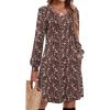 Zeagoo Fall Dresses for Women Long Sleeve Casual Pleated V Neck Dress 2025 A Line Tunic Dress(Brown Floral)